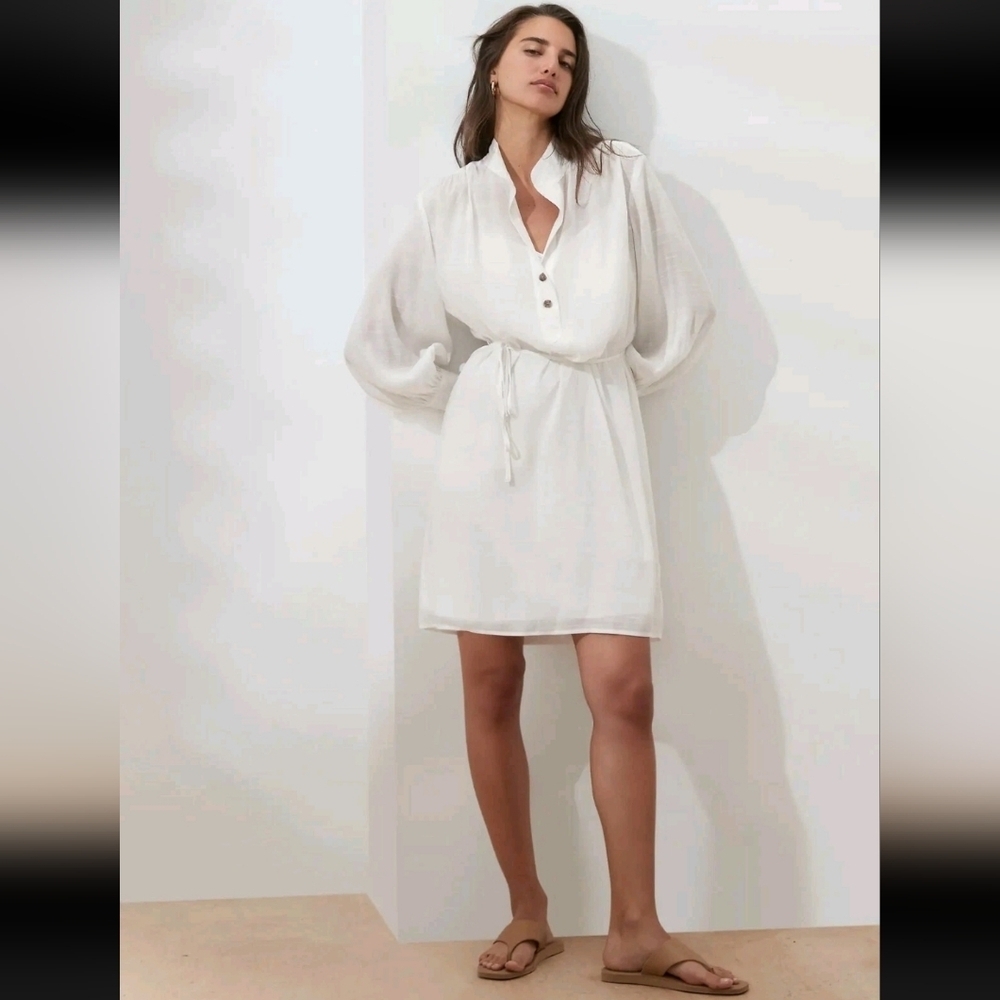 Banana Republic Factory Ivory White Balloon Sleeve Shirt Dress